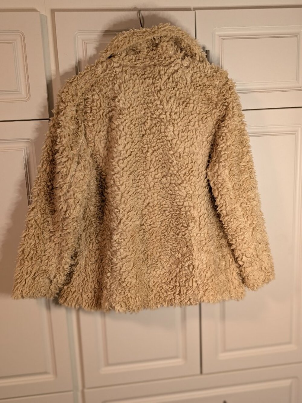 Teddy Faux Fur Jacket Beige Notched Lapel L Patch Pockets Cozy Minimalist H&M - Picture 7 of 14